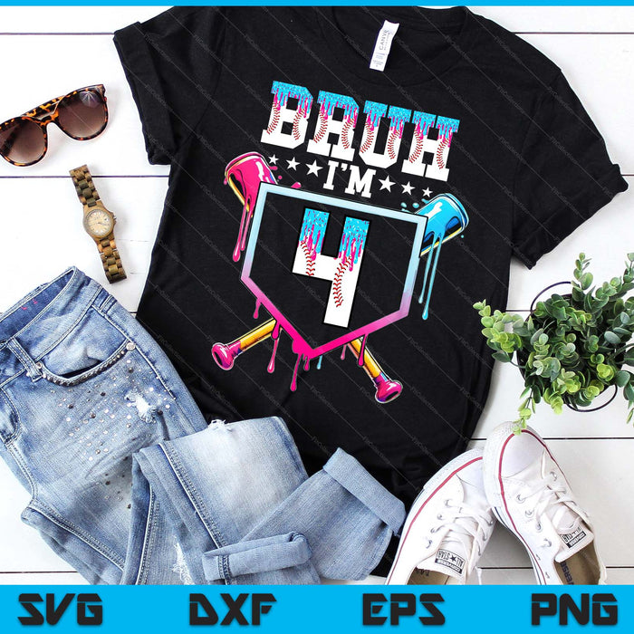 Bruh 4th Birthday Boy Baseball Ice Cream Drip 4 Year Old Boy SVG PNG Digital Printable Files