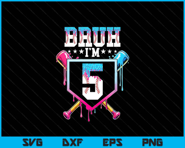 Bruh 5th birthday boy baseball ice cream drip 5 year old boy SVG cut file