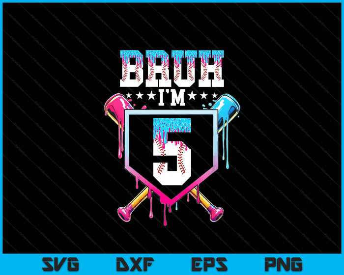 Bruh 5th Birthday Boy Baseball Ice Cream Drip 5 Year Old Boy SVG PNG Digital Printable Files