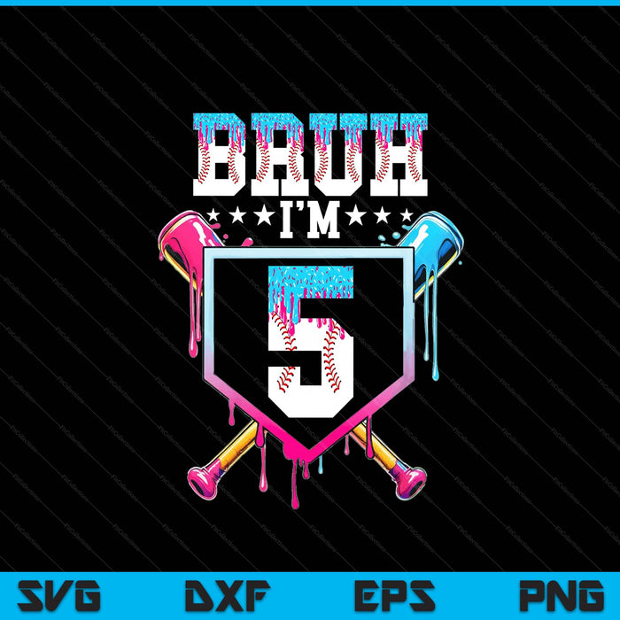 Bruh 5th birthday boy baseball ice cream drip 5 year old boy SVG cut file