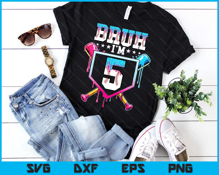 Bruh 5th Birthday Boy Baseball Ice Cream Drip 5 Year Old Boy SVG PNG Digital Printable Files