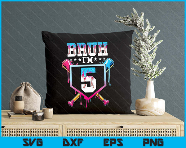 Bruh 5th Birthday Boy Baseball Ice Cream Drip 5 Year Old Boy SVG PNG Digital Printable Files