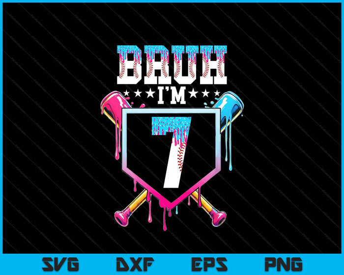 Bruh 7th Birthday Boy Baseball Ice Cream Drip 7 Year Old Boy SVG PNG Digital Printable Files