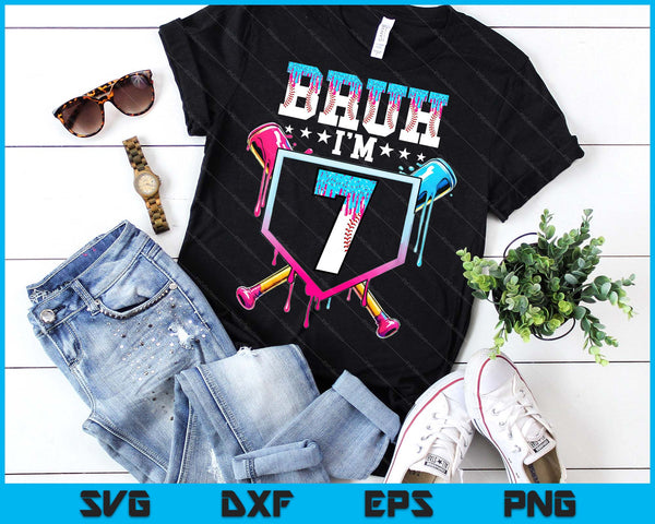 Bruh 7th Birthday Boy Baseball Ice Cream Drip 7 Year Old Boy SVG PNG Digital Printable Files