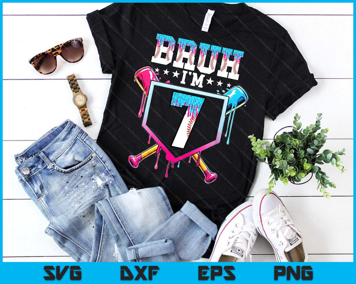 Bruh 7th Birthday Boy Baseball Ice Cream Drip 7 Year Old Boy SVG PNG Digital Printable Files