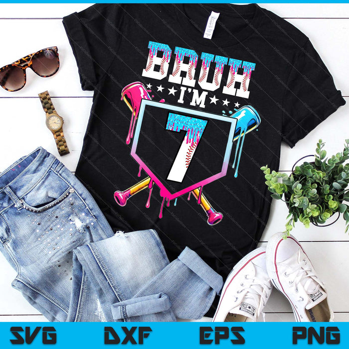 Bruh 7th Birthday Boy Baseball Ice Cream Drip 7 Year Old Boy SVG PNG Digital Printable Files