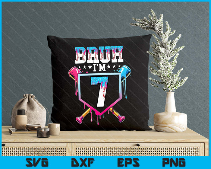 Bruh 7th Birthday Boy Baseball Ice Cream Drip 7 Year Old Boy SVG PNG Digital Printable Files