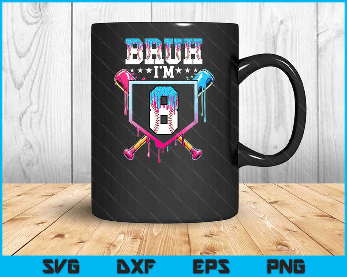 Bruh 8th Birthday Boy Baseball Ice Cream Drip 8 Year Old Boy SVG PNG Digital Printable Files