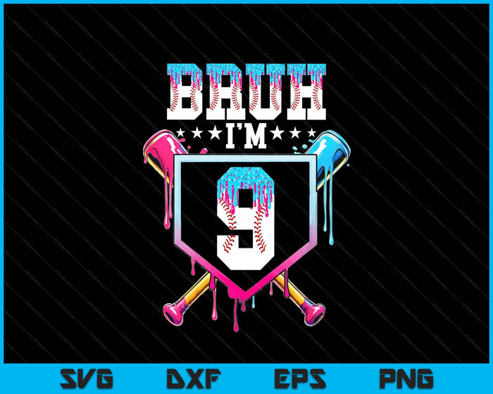 Bruh 9th Birthday Boy Baseball Ice Cream Drip 9 Year Old Boy SVG PNG Digital Printable Files