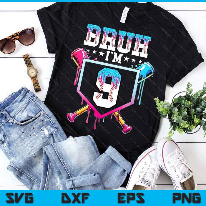 Bruh 9th Birthday Boy Baseball Ice Cream Drip 9 Year Old Boy SVG PNG Digital Printable Files