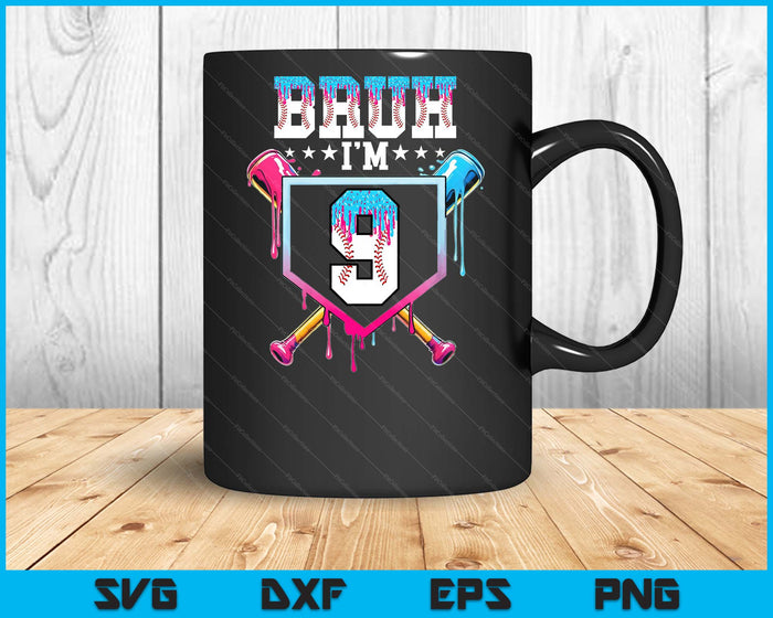 Bruh 9th Birthday Boy Baseball Ice Cream Drip 9 Year Old Boy SVG PNG Digital Printable Files