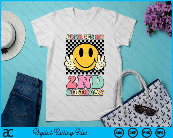 Bruh It's My 2nd Birthday Hippie Smile Face 2 Years Old SVG PNG Digital Cutting Files