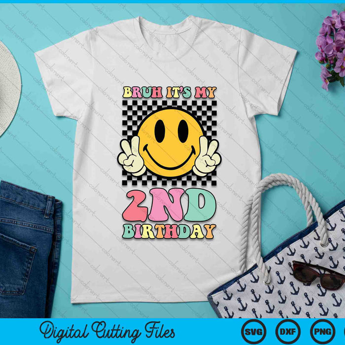 Bruh It's My 2nd Birthday Hippie Smile Face 2 Years Old SVG PNG Digital Cutting Files