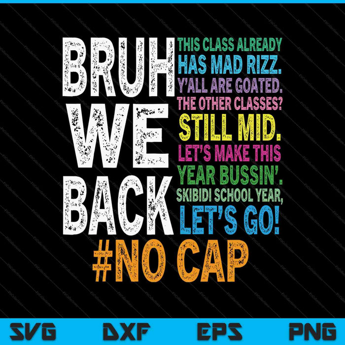 Bruh We Back Bruh No Cap We're Back Teacher Student SVG PNG Digital Printable Files