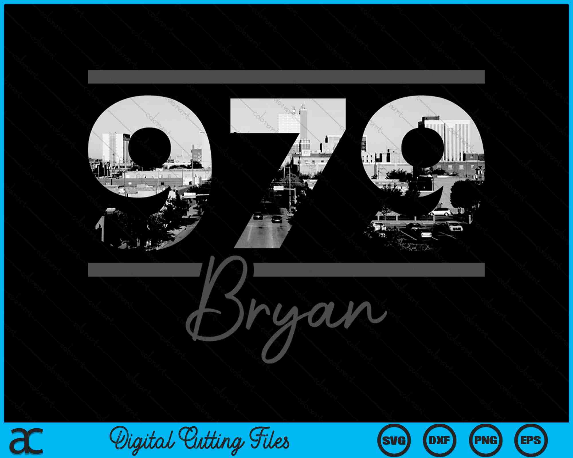Bryan 979 Area Code Skyline Texas Vintage SVG Digital Cutting Files ...