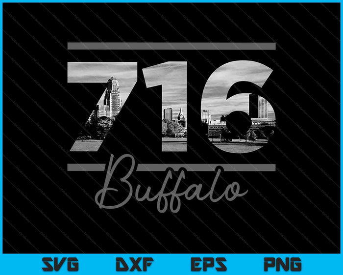 Buffalo 716 Código de área Skyline Estado de Nueva York Vintage SVG PNG Cortar archivos imprimibles