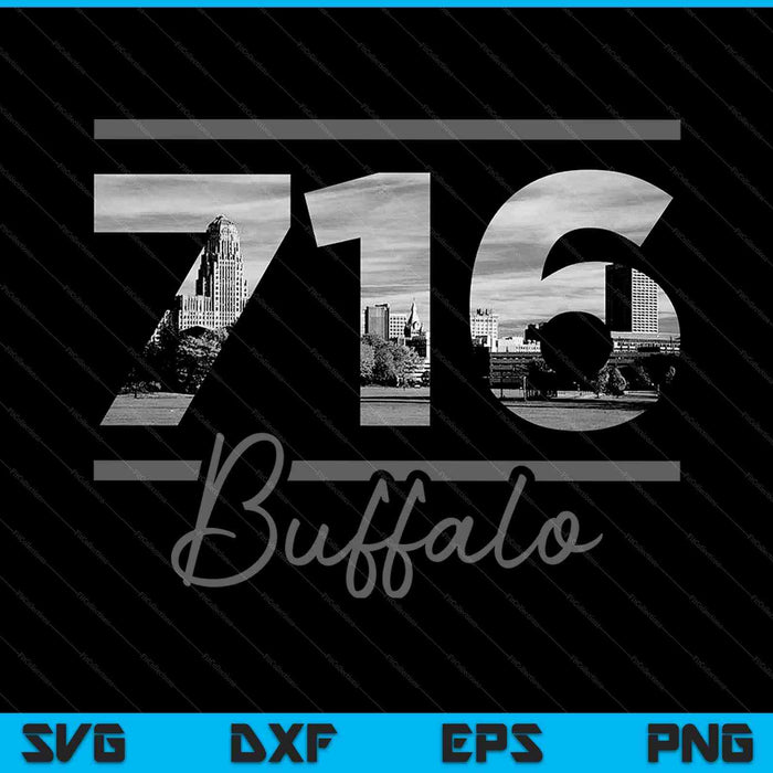 Buffalo 716 Netnummer Skyline New York State Vintage SVG PNG Snijden afdrukbare bestanden