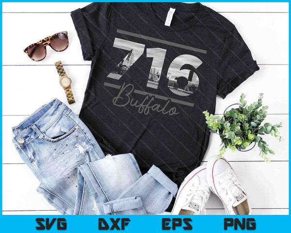 Buffalo 716 Código de área Skyline Estado de Nueva York Vintage SVG PNG Cortar archivos imprimibles - on a t-shirt