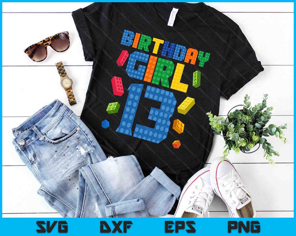 Building Bricks 13th Birthday Girl 13 Year Master Builder SVG PNG Digital Cutting Files