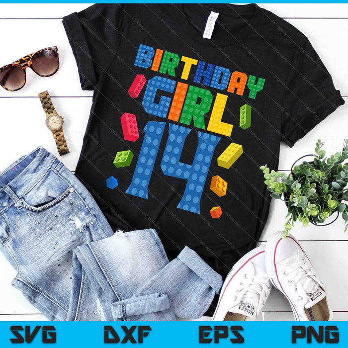 Building Bricks 14th Birthday Girl 14 Year Master Builder SVG PNG Digital Cutting Files