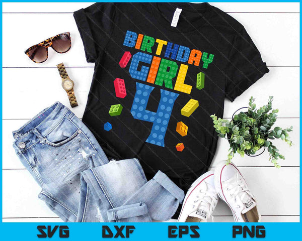 Building Bricks 4th Birthday Girl 4 Four Year Master Builder SVG PNG Digital Cutting Files