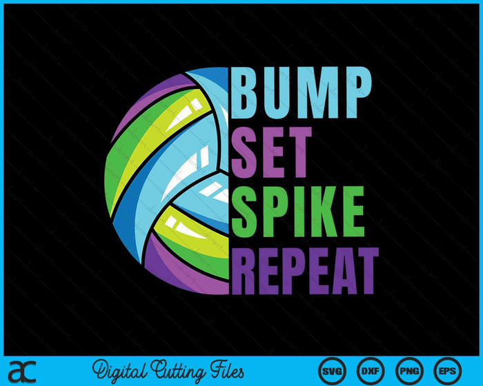 Bump Set Spike Repeat Blue Purple Girls Volleyball SVG PNG Digital Cutting Files