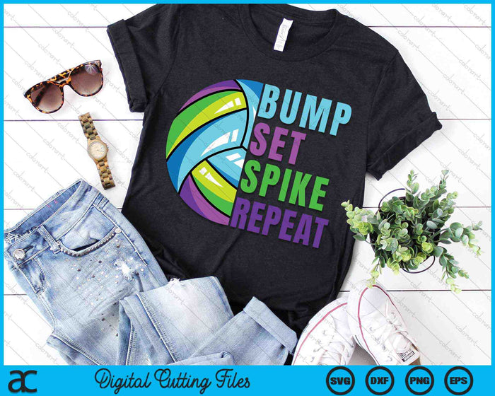 Bump Set Spike Repeat Blue Purple Girls Volleyball SVG PNG Digital Cutting Files