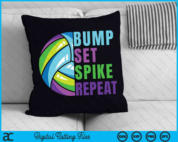 Bump Set Spike Repeat Blue Purple Girls Volleyball SVG PNG Digital Cutting Files