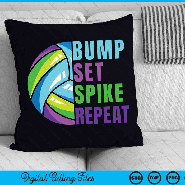 Bump Set Spike Repeat Blue Purple Girls Volleyball SVG PNG Digital Cutting Files