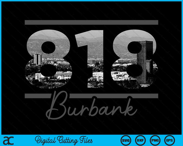 Burbank 818 Netnummer Skyline Californië Vintage SVG PNG digitale snijbestanden
