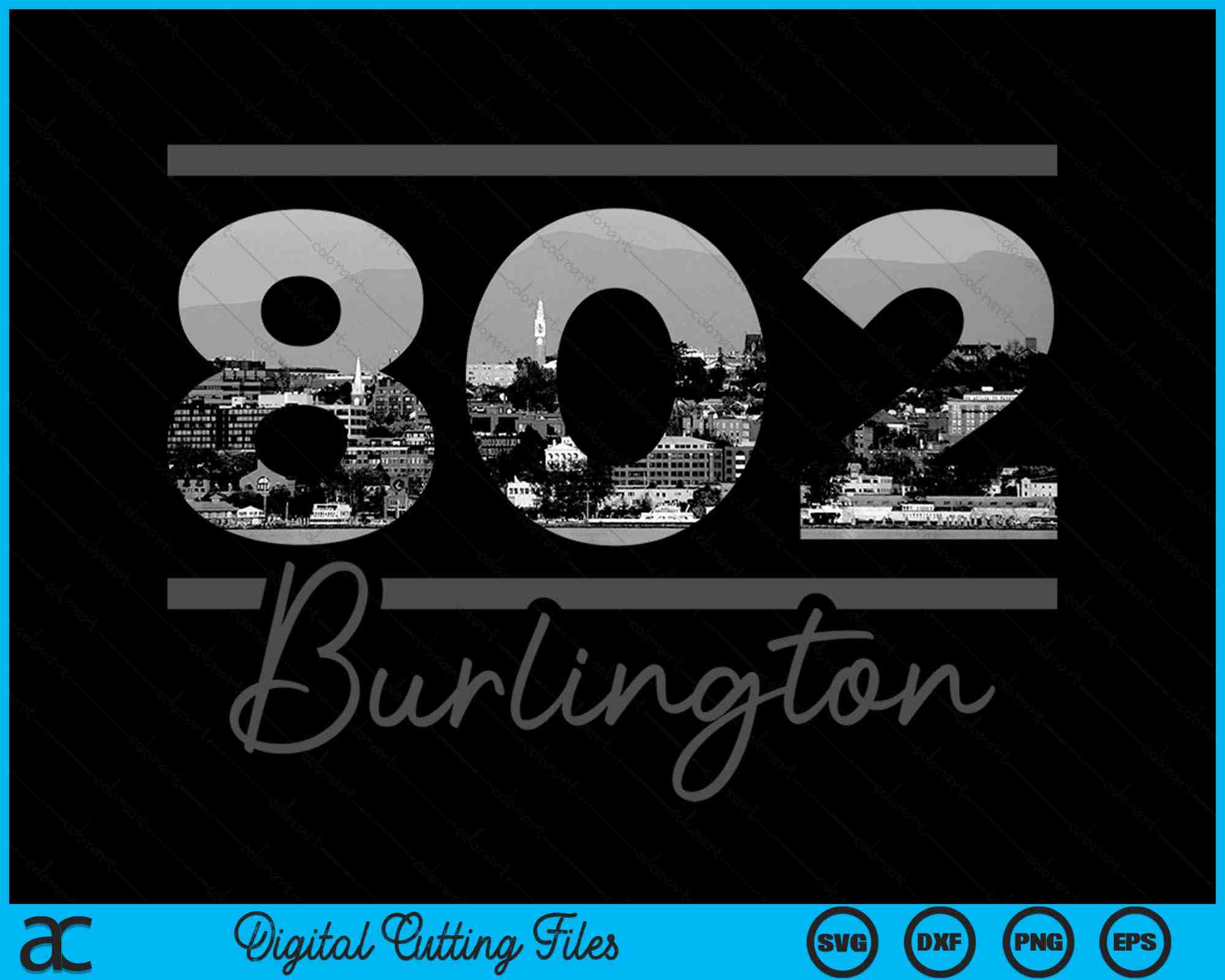 802 Area Code Burlington 802 Area Code Skyline Vermont Vintage SVG PNG Cutting Files ...