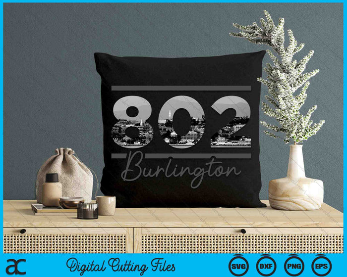 Burlington 802 Netnummer Skyline Vermont Vintage SVG PNG digitale snijbestanden