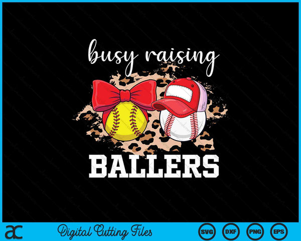 Busy raising ballers softball and baseball leopard print mom SVG cut file