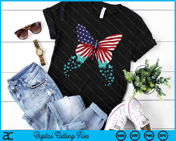Butterfly USA Flag Cute 4th Of July Funny American SVG PNG Digital Cutting Files - on a t-shirt