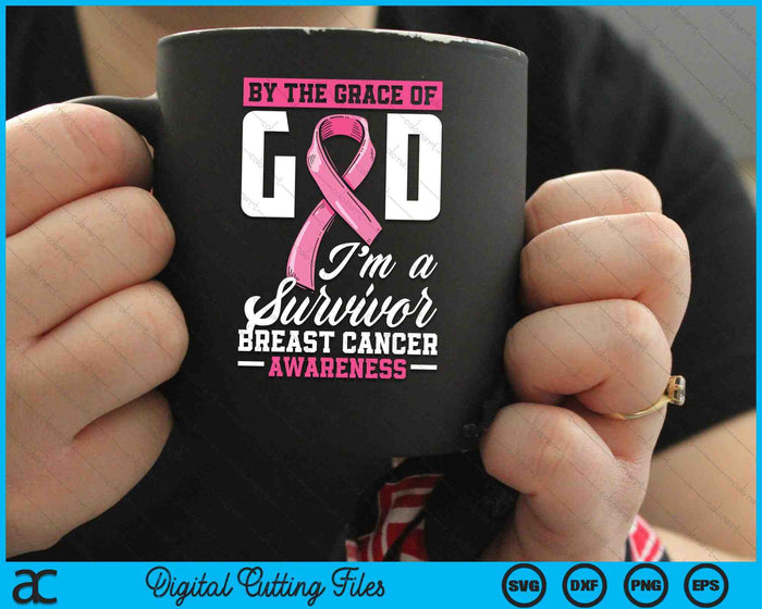 Bij de gratie van de God ben ik een overlevende borstkanker SVG PNG digitale snijbestanden