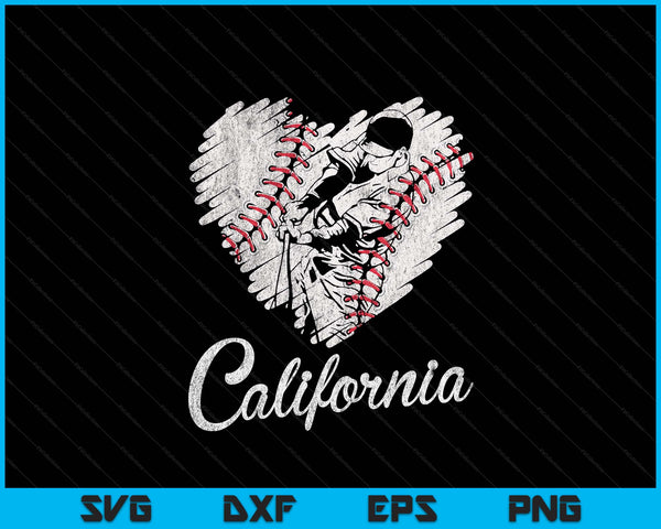 California Baseball Heart Distressed Vintage Baseball Fans SVG PNG Digital Printable Files