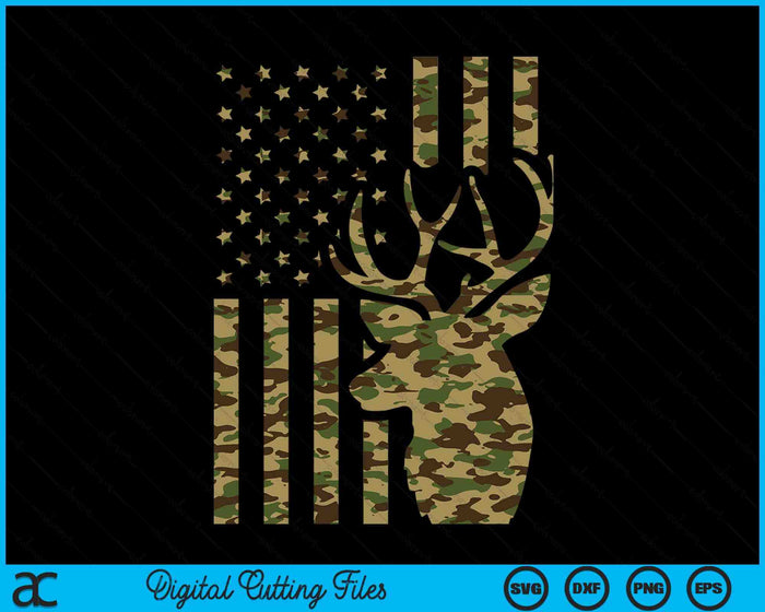 Camo American Flag Buck Hunting Gift For Elk Deer Hunter SVG PNG Digital Printable Files