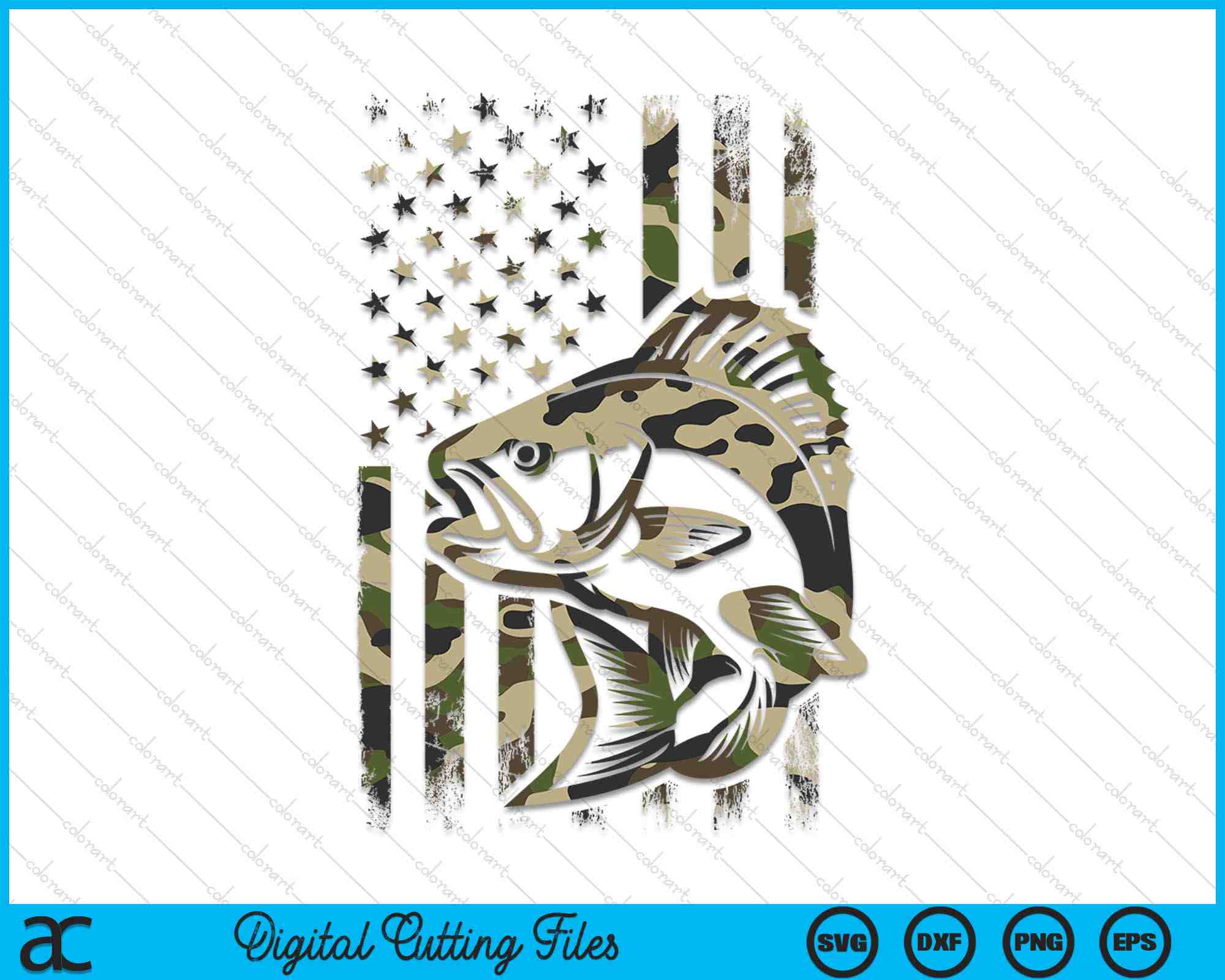 Camo Fishing American Flag Bass Fishing SVG PNG Digital Cutting Files –  creativeusarts