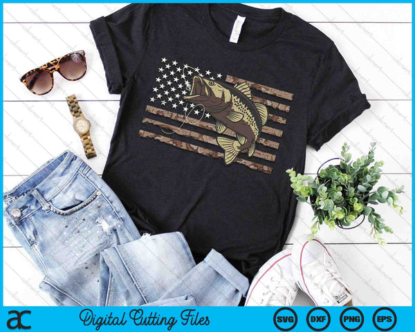 Camo US Flag Bass Fish Cool Fishing Patriotic SVG PNG Digital Printable Files