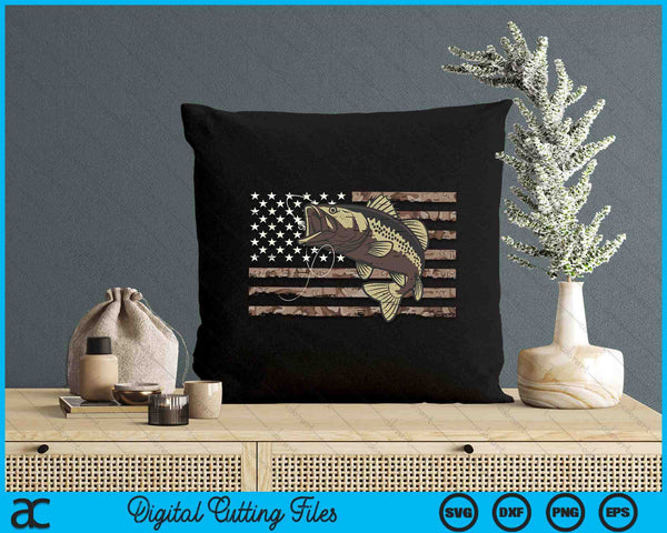 Camo US Flag Bass Fish Cool Fishing Patriotic SVG PNG Digital Printable Files