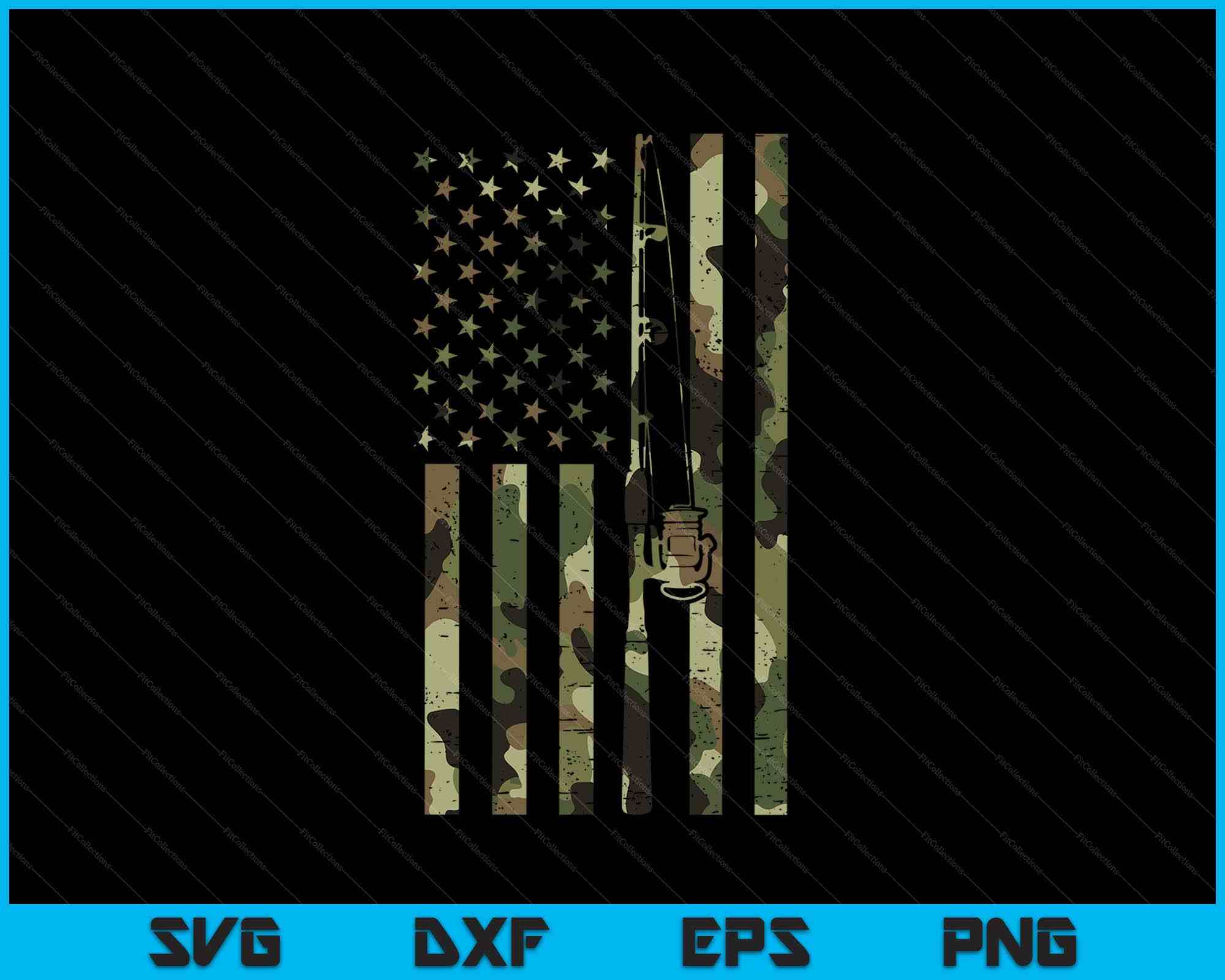 digital camo fishing pole Camo Us Flag Fishing Rod Pole Vintage Patriotic Fisherman SVG PNG File – creativeusarts
