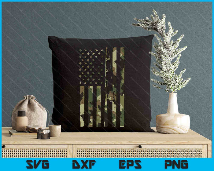 Camo Us Flag Fishing Rod Pole Vintage Patriotic Fisherman SVG PNG Digital Printable Files