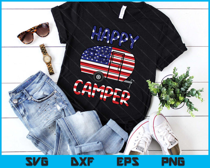 Camper Merica American Happy Pride Flag 4th Of July Camping SVG PNG Digital Printable Files