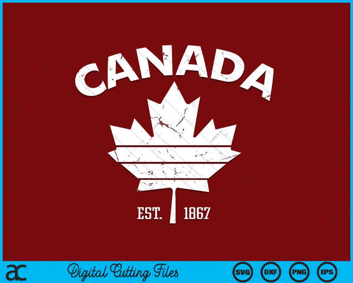 Canada Flag Maple Leaf Proud Canadian Est 1867 Vintage SVG PNG Digital Cutting Files