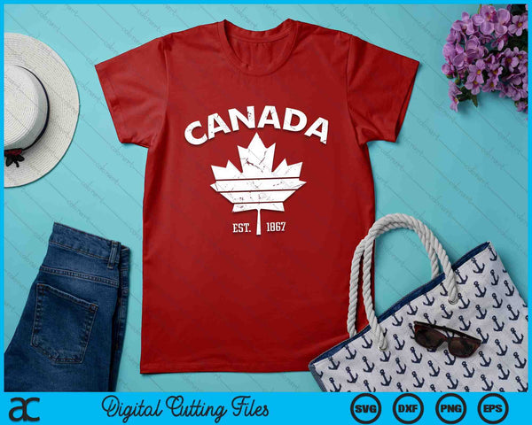 Canada Flag Maple Leaf Proud Canadian Est 1867 Vintage SVG PNG Digital Cutting Files