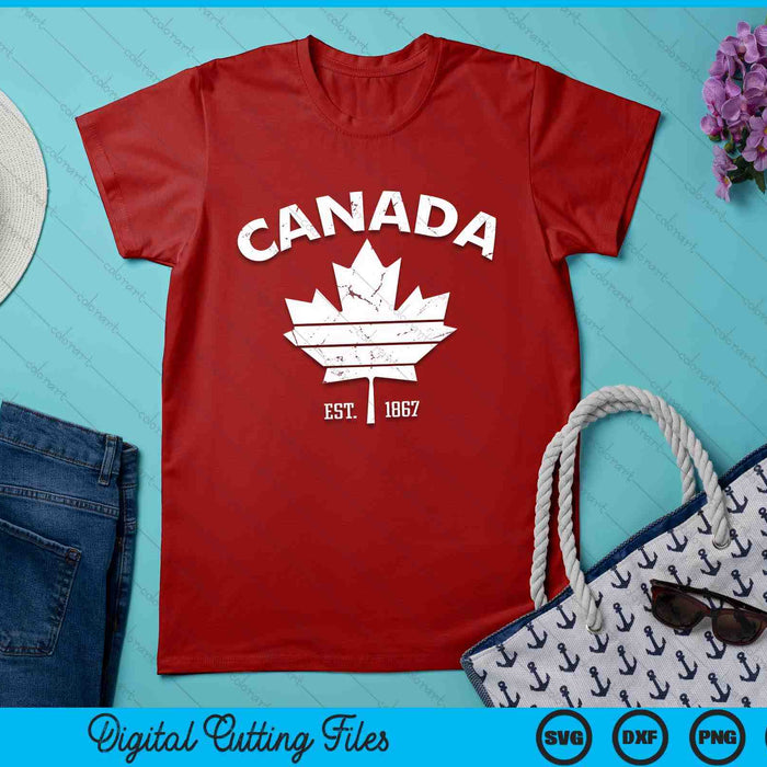 Canada Flag Maple Leaf Proud Canadian Est 1867 Vintage SVG PNG Digital Cutting Files