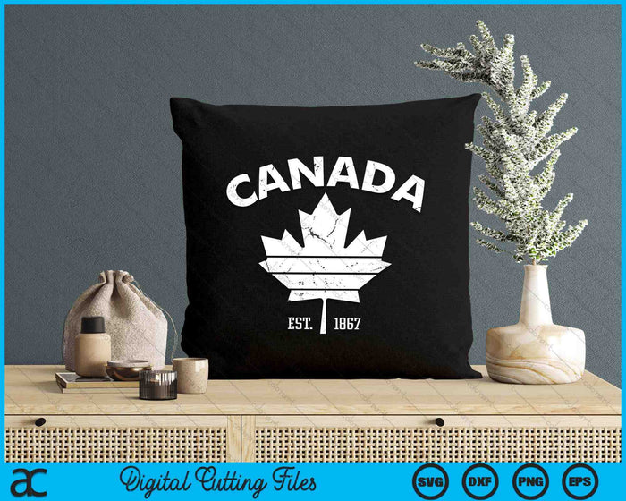 Canada Flag Maple Leaf Proud Canadian Est 1867 Vintage SVG PNG Digital Cutting Files