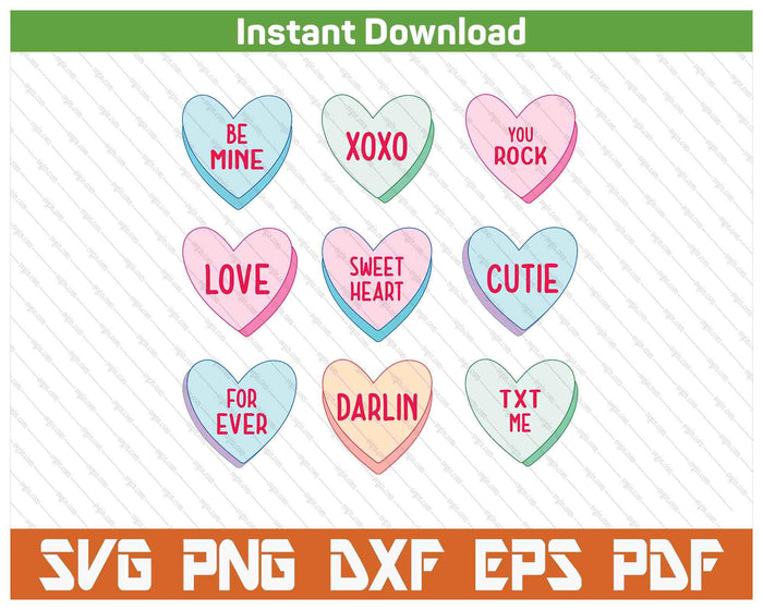 Candy Sweet Hearts Love Valentines Day SVG PNG Digital Printable Files