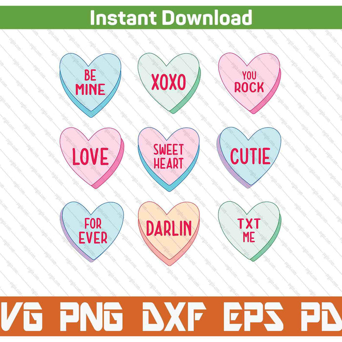 Candy sweet hearts love Valentines Day SVG cut file