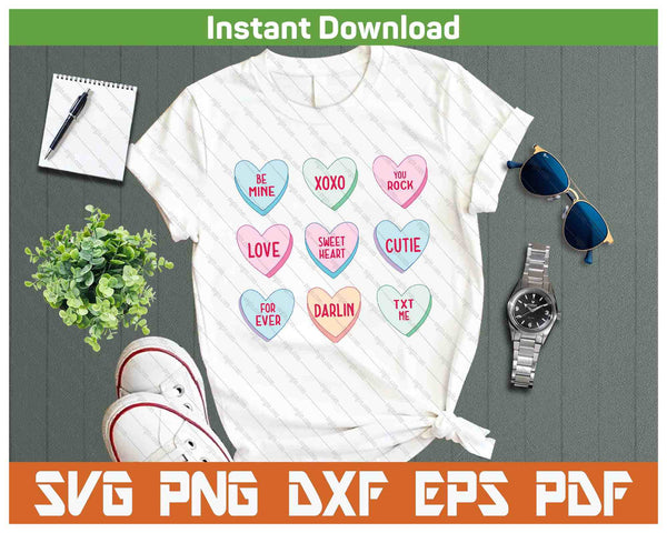 Candy Sweet Hearts Love Valentines Day SVG PNG Digital Printable Files